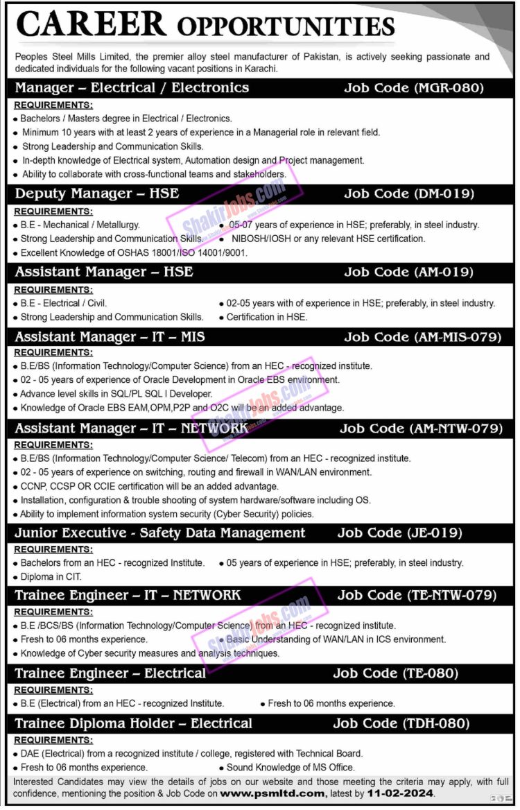 Peoples Steel Mills Jobs 2024