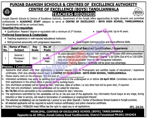 Punjab Daanish Schools Jobs 2024 Ad 1