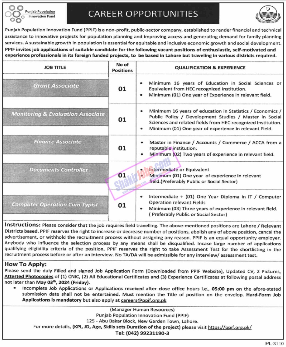 Punjab Population Innovation Fund PPIF Jobs 2024 Ad 1