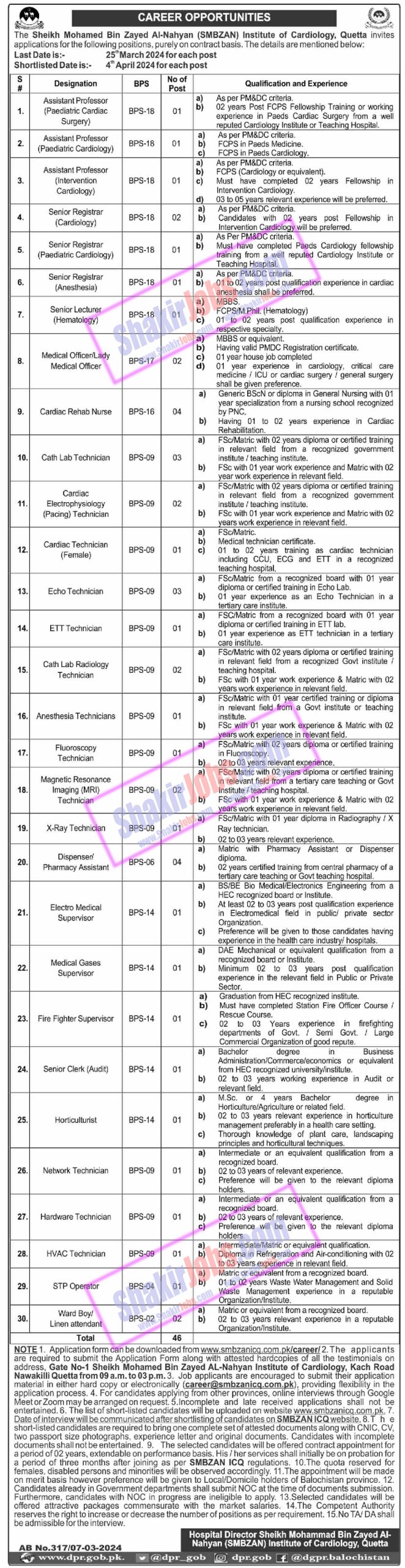 SMBZAN Institute of Cardiology Jobs 2024 Sheikh Mohamed Bin Zayed Al-Nahyan