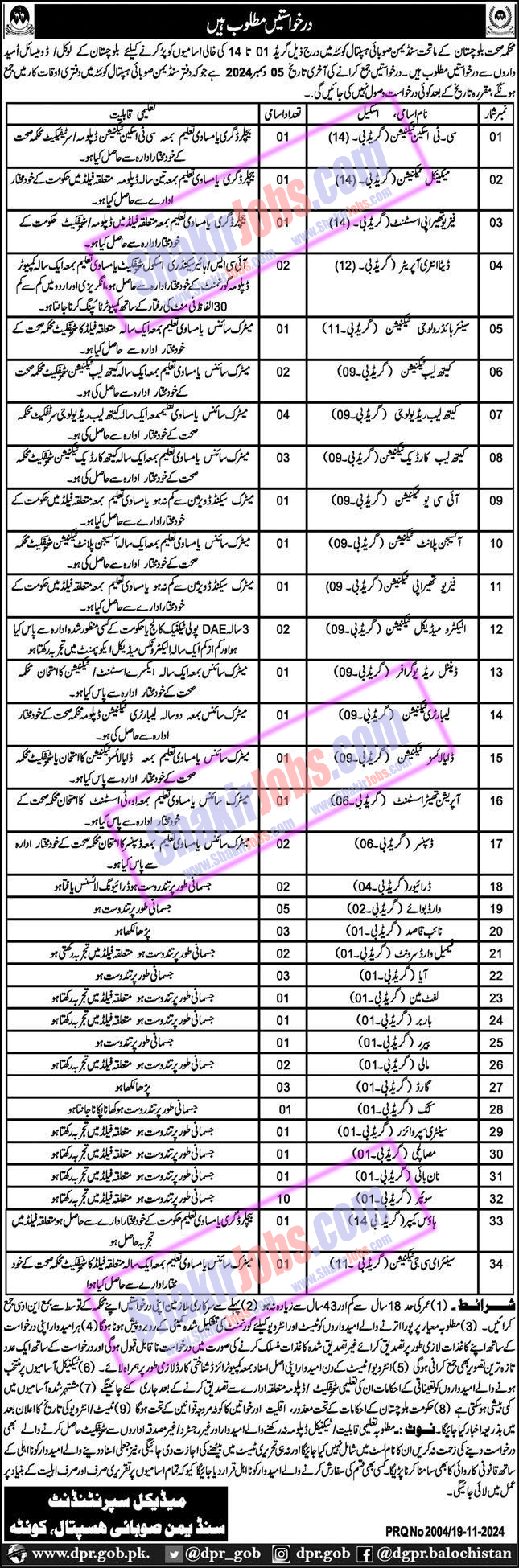 Sandeman Provincial Hospital Jobs 2024