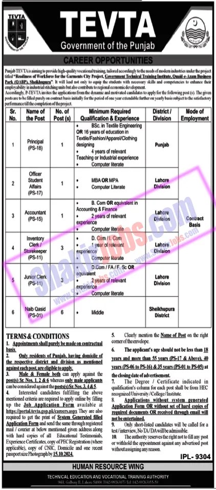 Technical Education And Vocational Training Authority TEVTA Jobs 2024