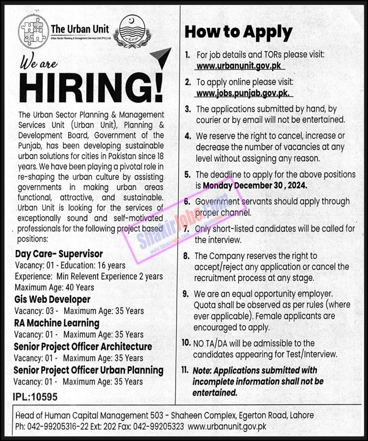 The Urban Unit Lahore Jobs 2024