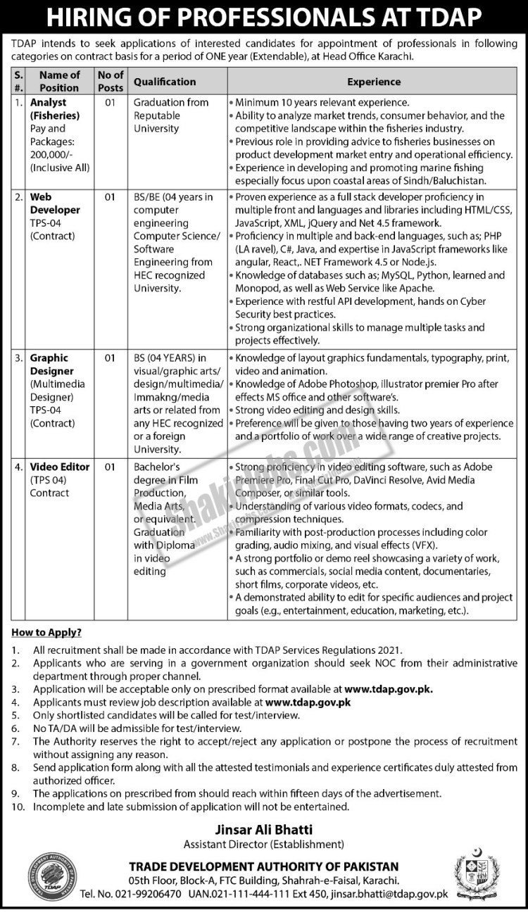 Trade Development Authority of Pakistan TDAP Jobs 2024