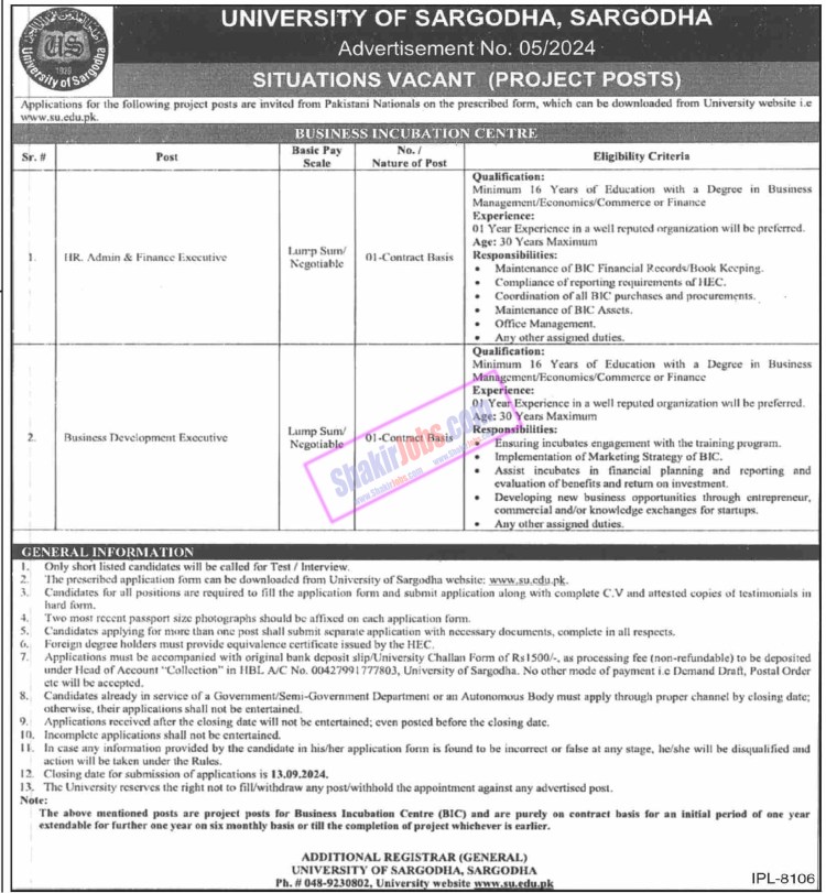 University of Sargodha Jobs 2024 Ad 1